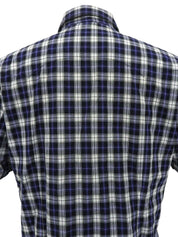 Check pattern logo embroidered half sleeve shirt in gray/navy/white