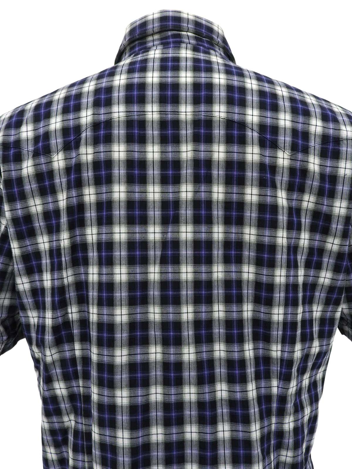 Check pattern logo embroidered short sleeve shirt in gray/navy/white