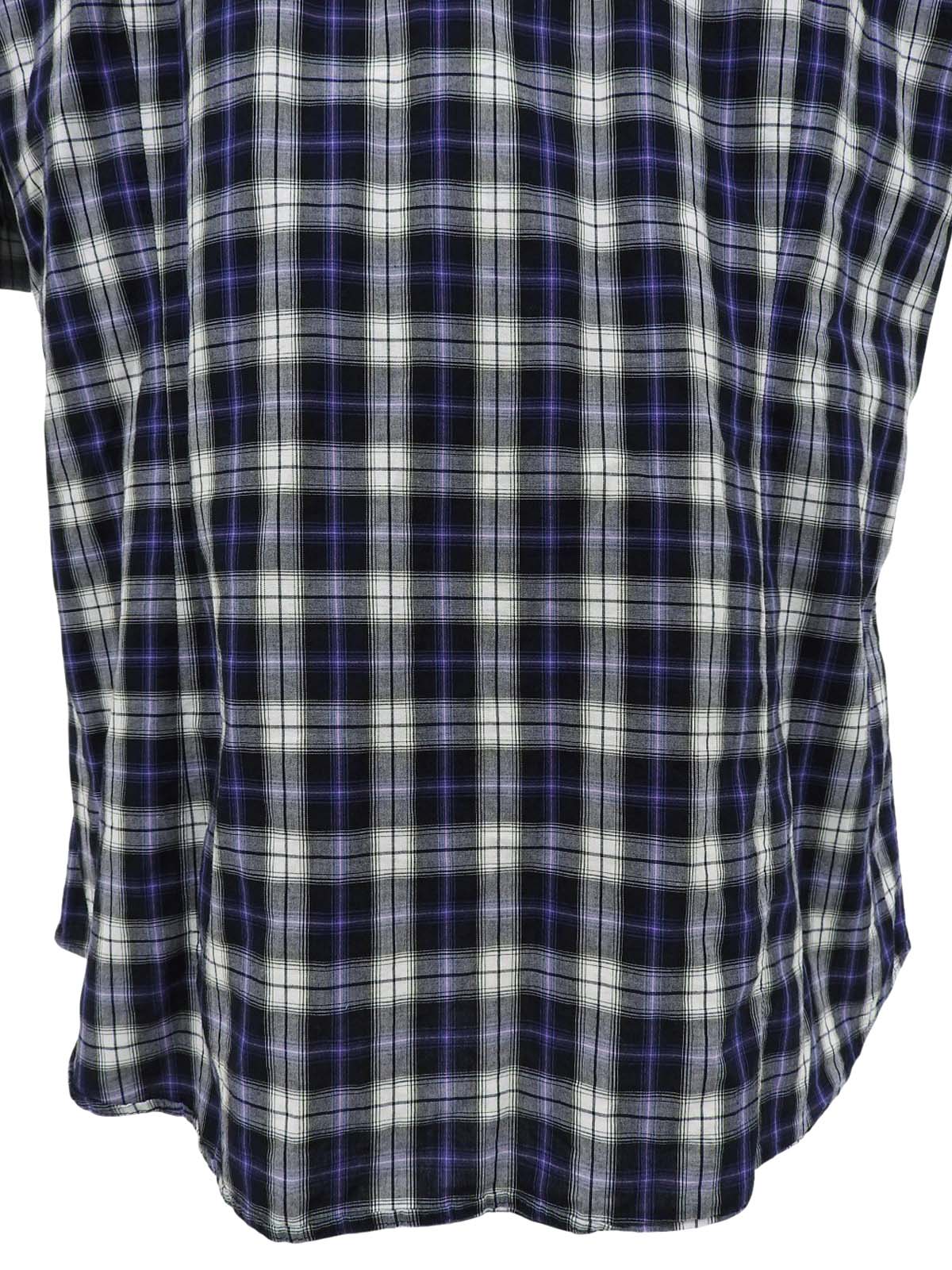 Check pattern logo embroidered half sleeve shirt in gray/navy/white