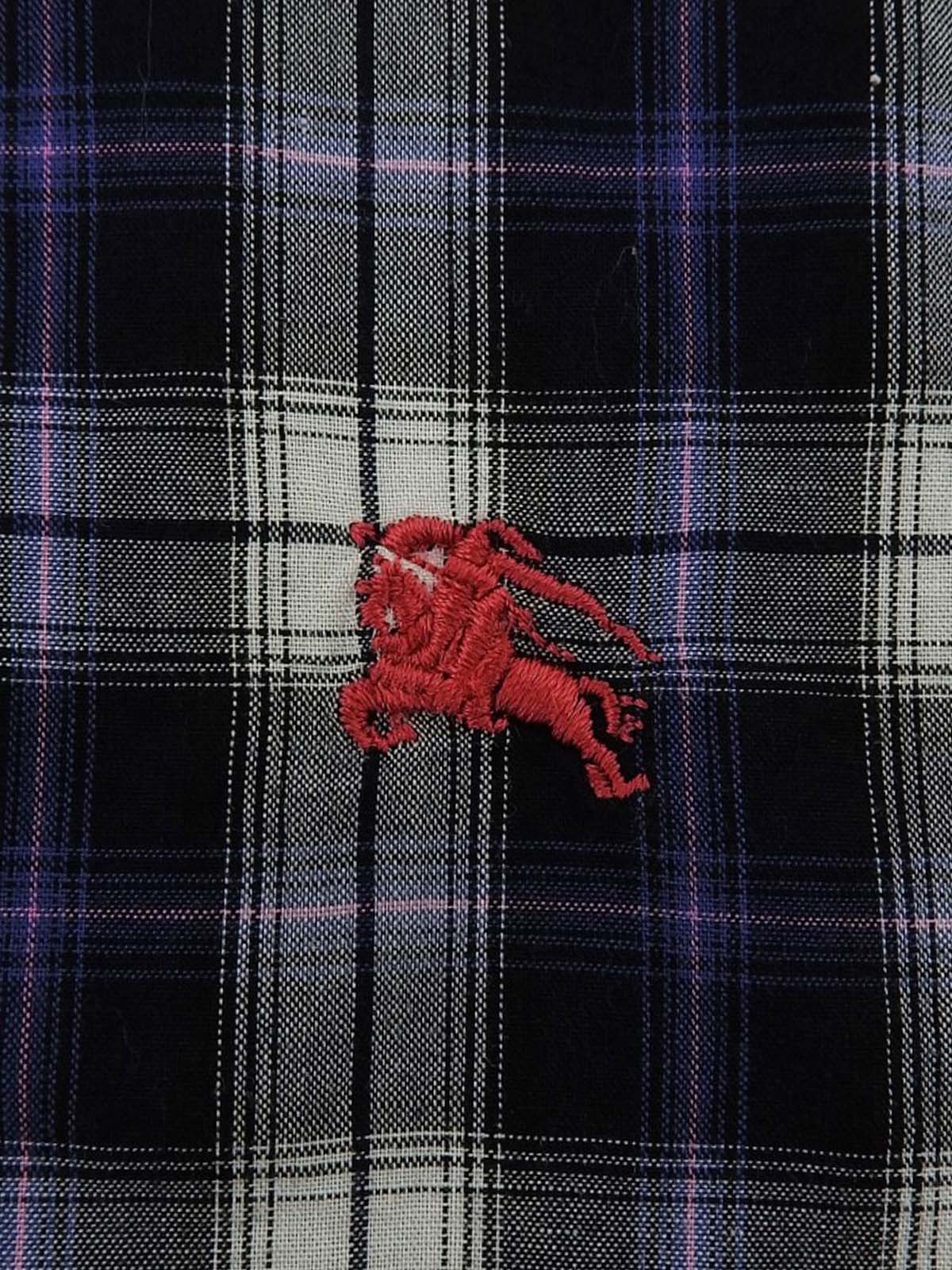 Check pattern logo embroidered short sleeve shirt in gray/navy/white