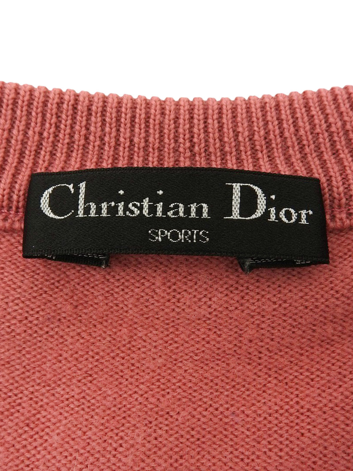 ウールロゴVネックニットトップス ピンク/グリーン