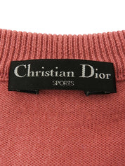 ウールロゴVネックニットトップス ピンク/グリーン