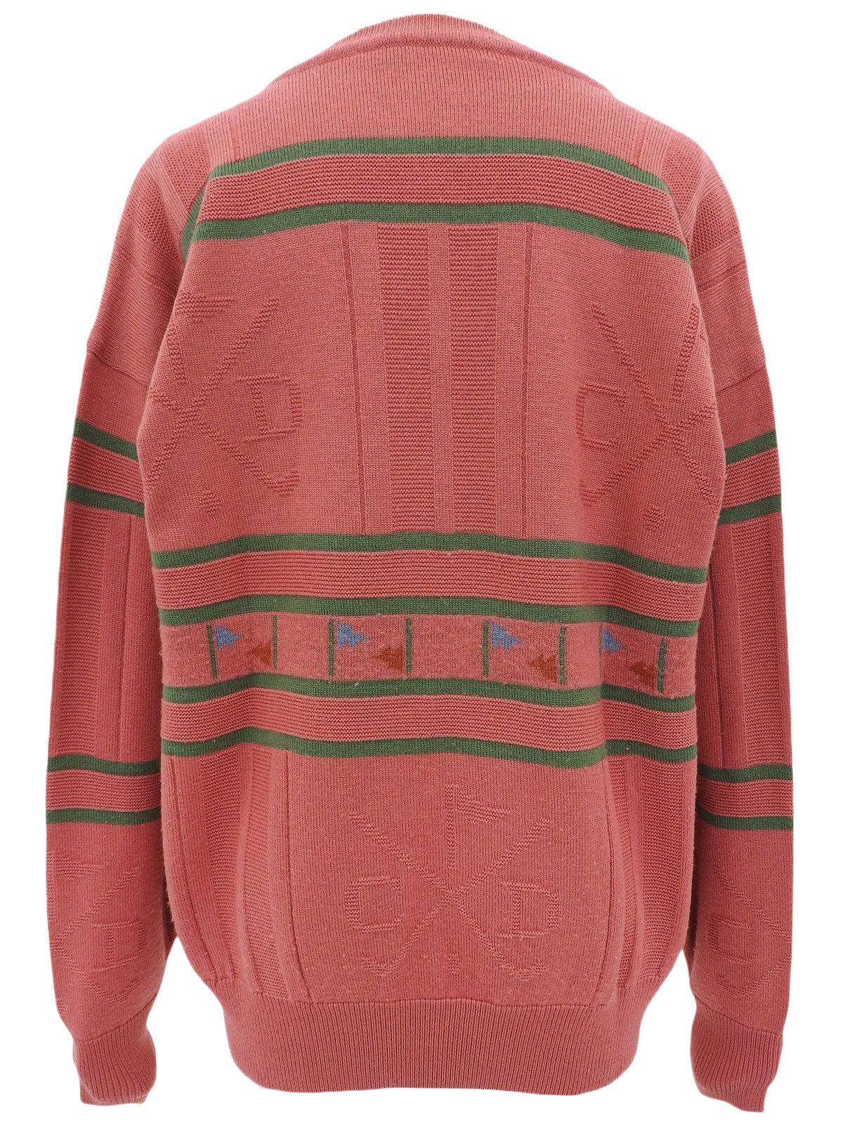 ウールロゴVネックニットトップス ピンク/グリーン