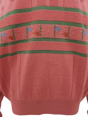 ウールロゴVネックニットトップス ピンク/グリーン