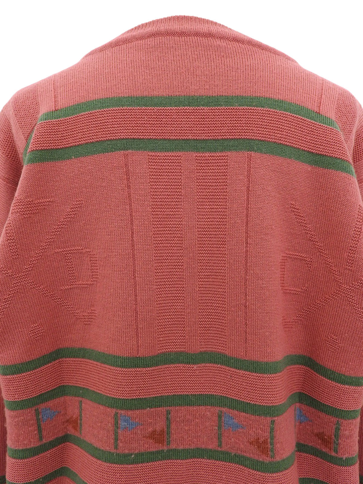 ウールロゴVネックニットトップス ピンク/グリーン