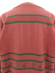 ウールロゴVネックニットトップス ピンク/グリーン