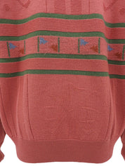 ウールロゴVネックニットトップス ピンク/グリーン