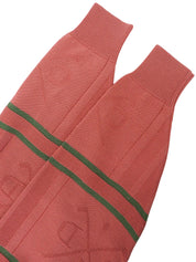 ウールロゴVネックニットトップス ピンク/グリーン