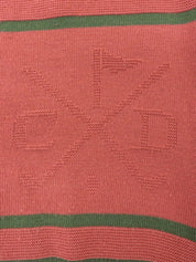 ウールロゴVネックニットトップス ピンク/グリーン