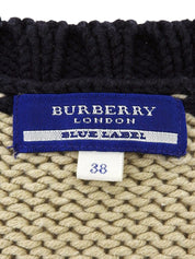 Cotton striped knit sweater in navy/ivory