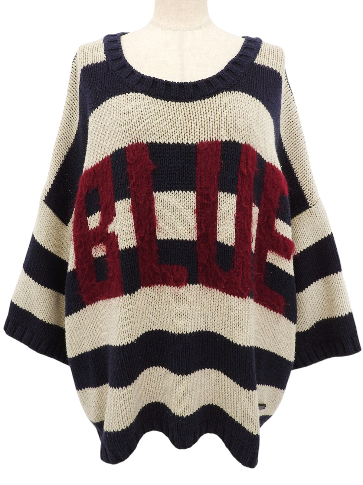 Cotton striped knit sweater in navy/ivory