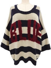 Cotton striped knit sweater in navy/ivory