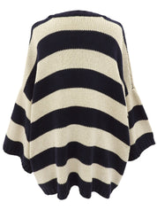 Cotton striped knit sweater in navy/ivory