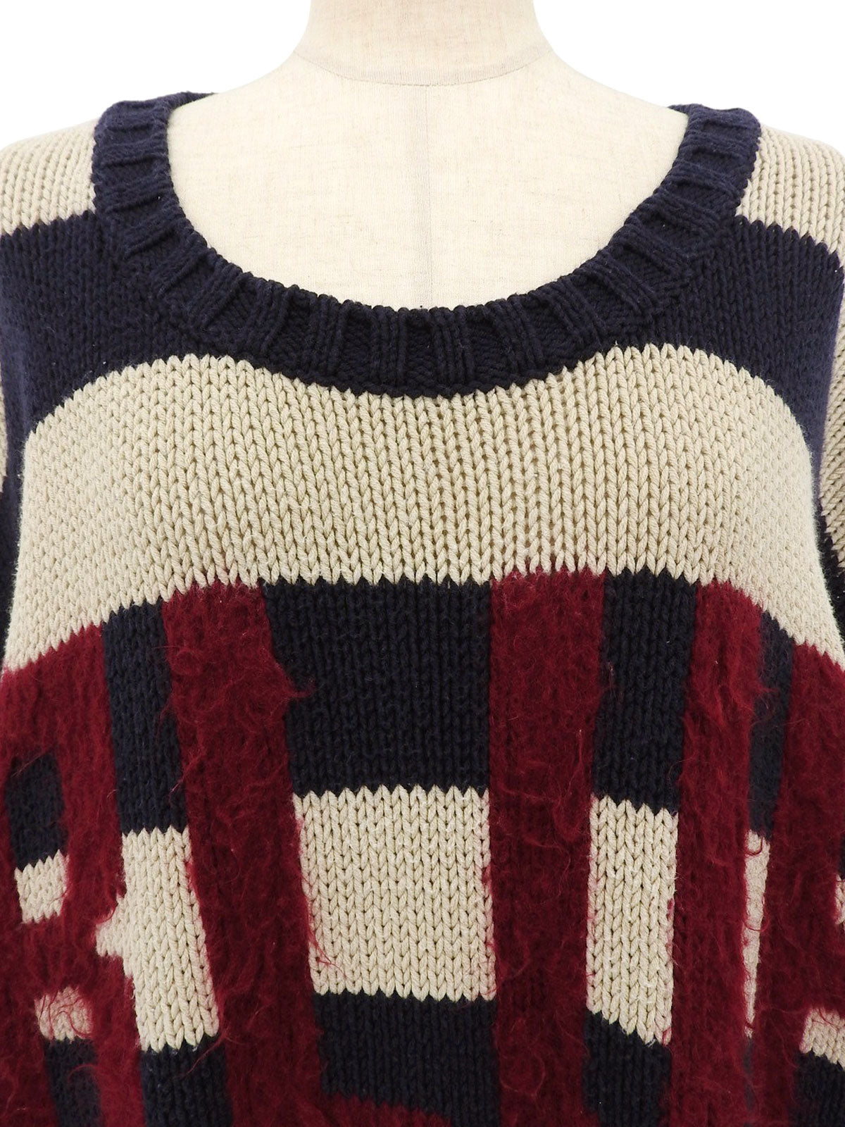 Cotton striped knit sweater in navy/ivory