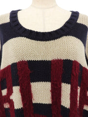 Cotton striped knit sweater in navy/ivory