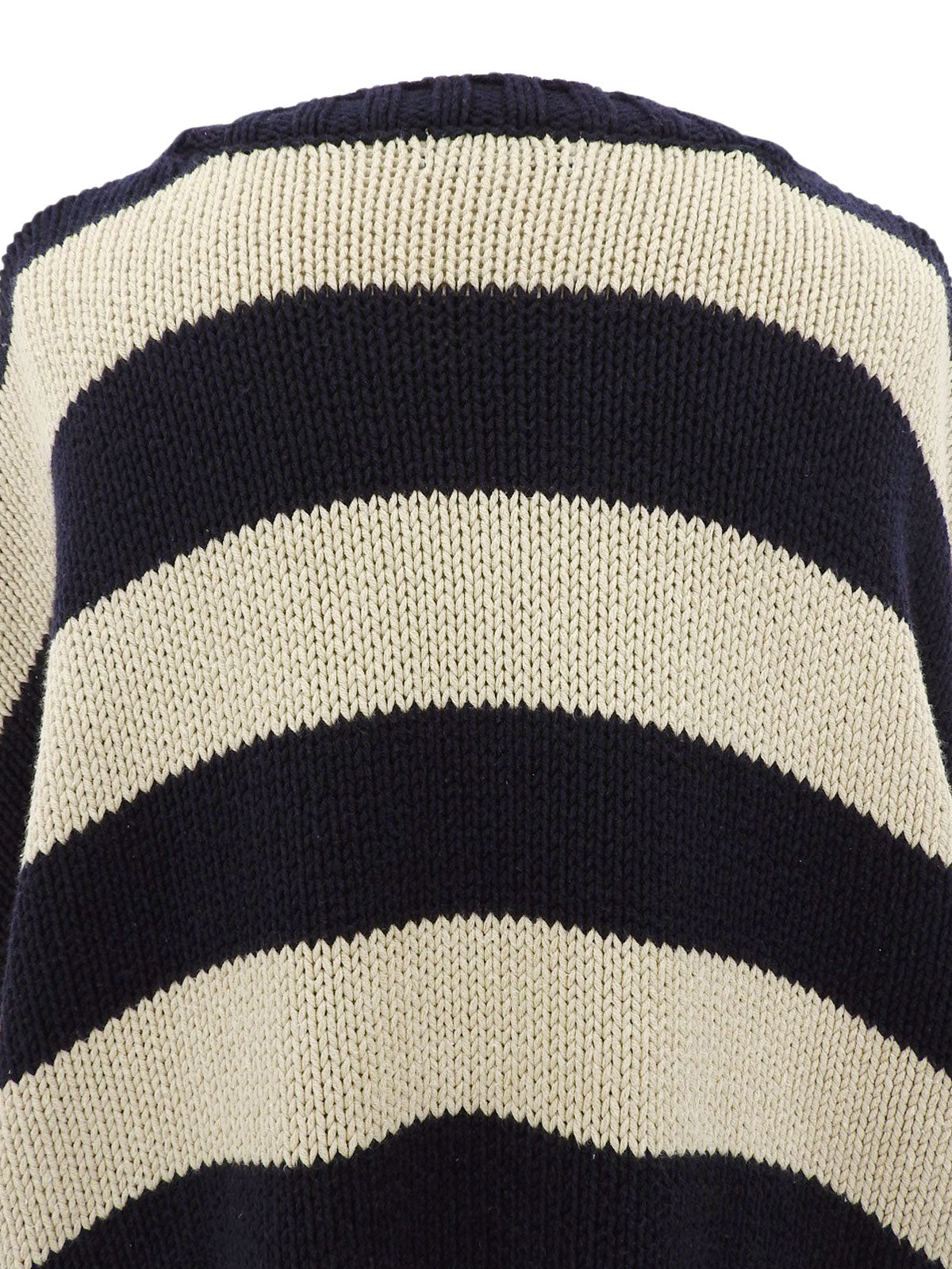 Cotton striped knit sweater in navy/ivory