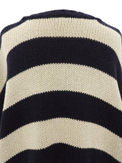Cotton striped knit sweater in navy/ivory