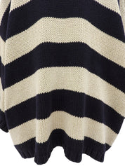 Cotton striped knit sweater in navy/ivory