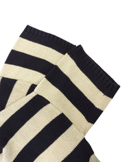Cotton striped knit sweater in navy/ivory