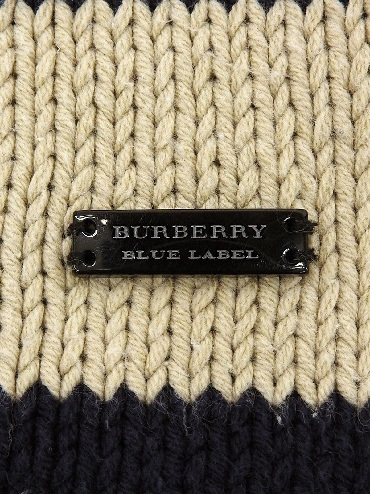 Cotton striped knit sweater in navy/ivory