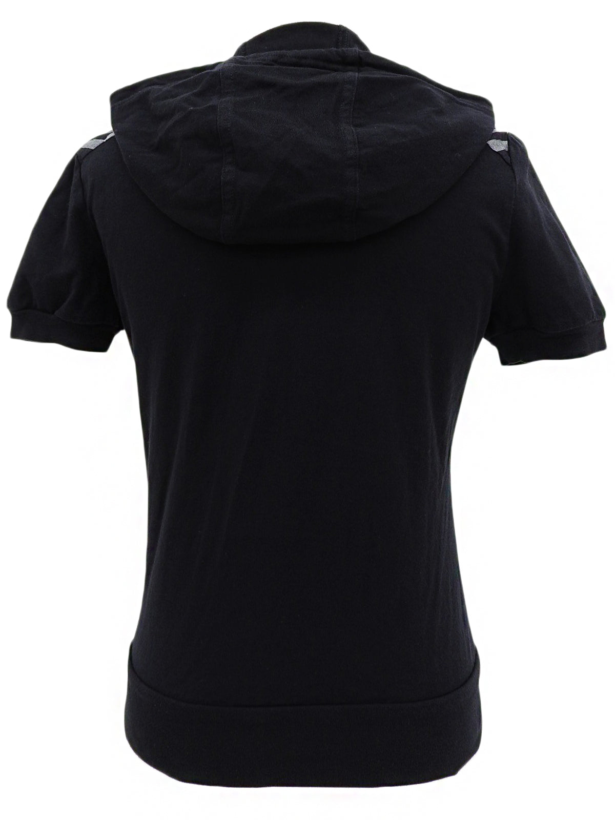 Logo Embroidered Zip-Up Half Sleeve Hoodie in Black