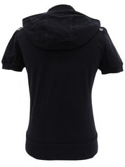 Logo Embroidered Zip-Up Half Sleeve Hoodie in Black