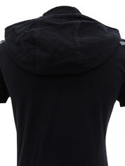 ロゴ刺繍ジップアップ半袖パーカー ブラック