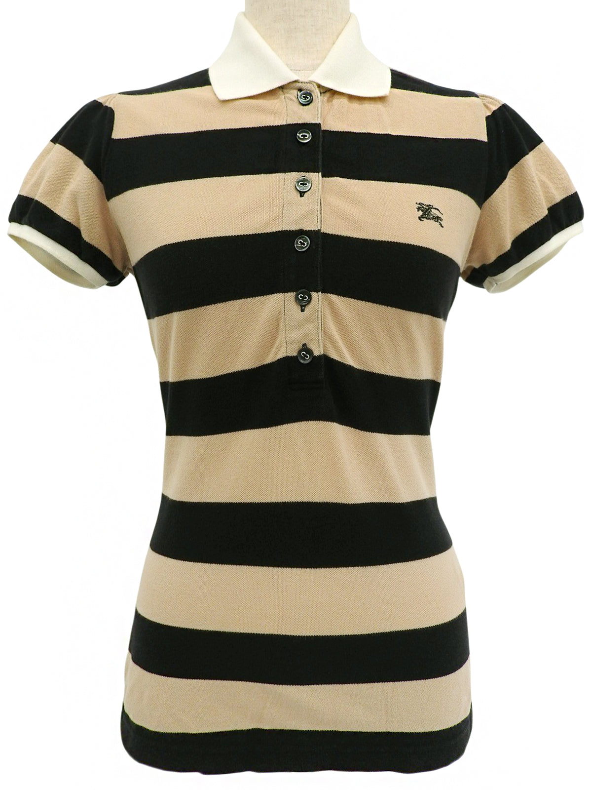 ボーダーパターンロゴ刺繍ポロシャツ ベージュ/ブラック