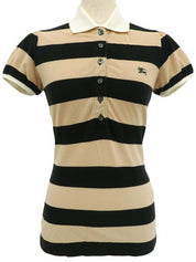 ボーダーパターンロゴ刺繍ポロシャツ ベージュ/ブラック