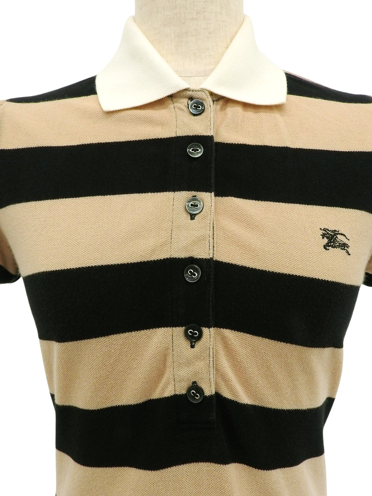 ボーダーパターンロゴ刺繍ポロシャツ ベージュ/ブラック