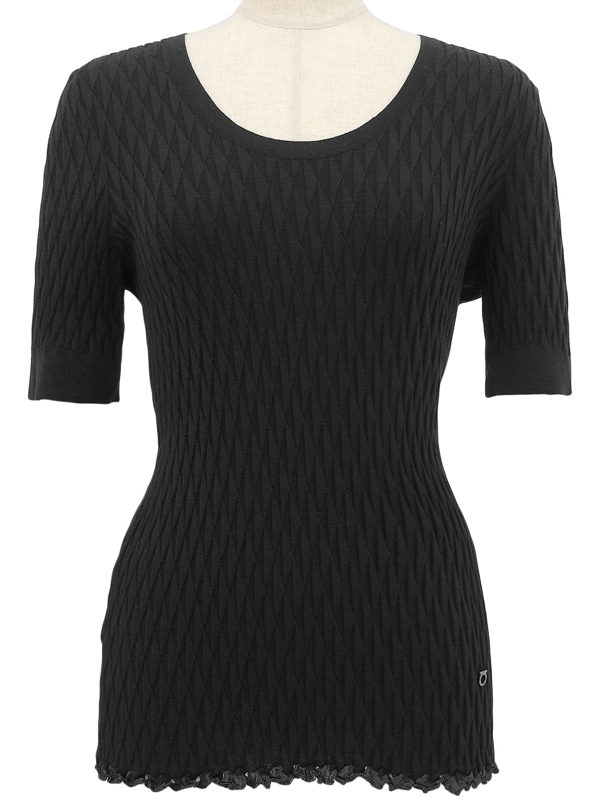 ウールガンチーニプレートハーフスリーブトップス　ブラック