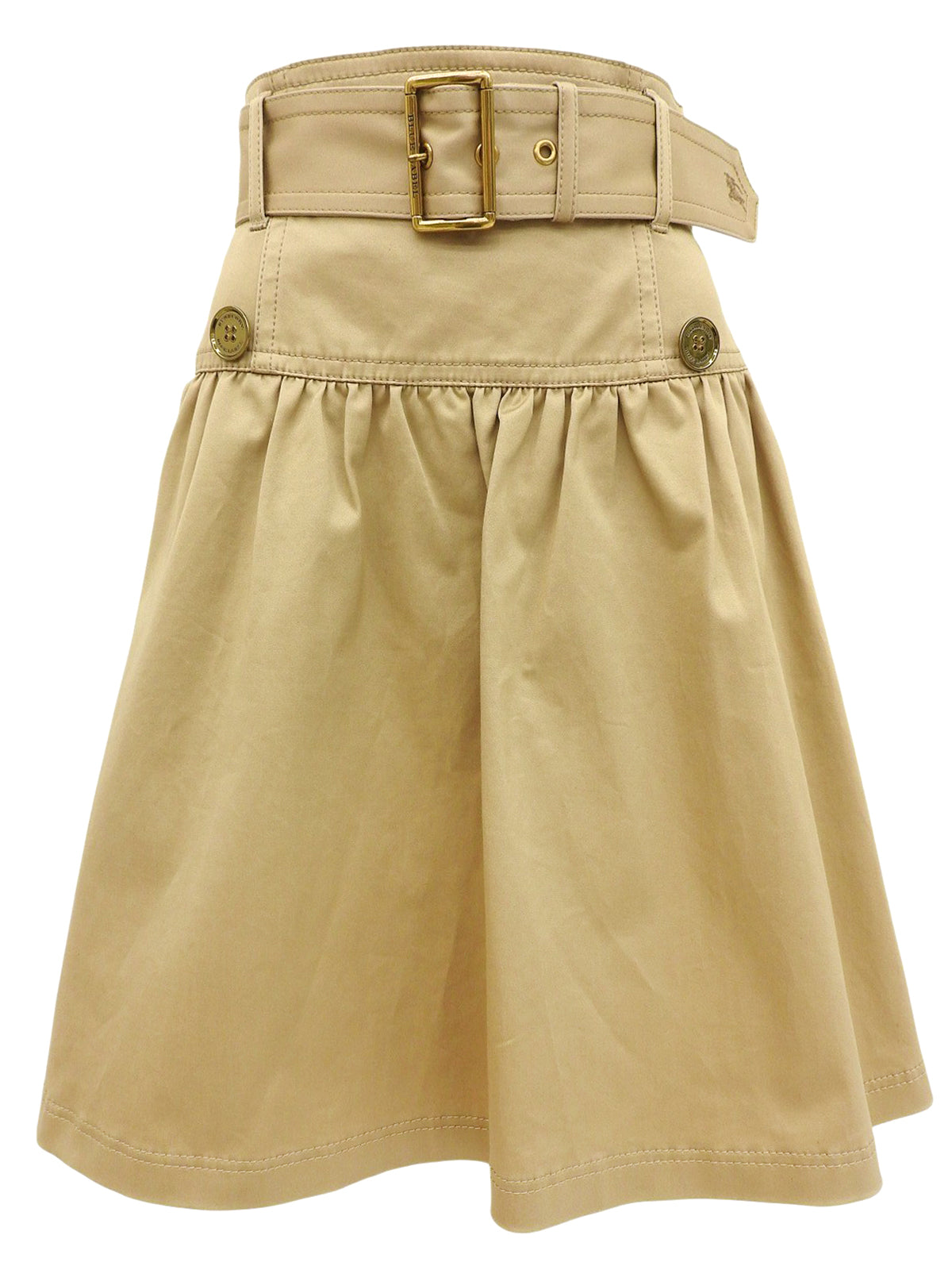 Logo Embroidered Belted Flared Skirt in Beige