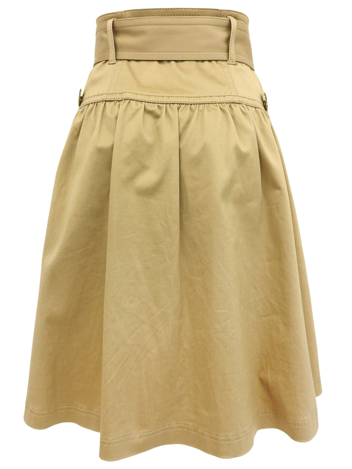 Logo Embroidered Belted Flared Skirt in Beige