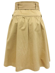 Logo Embroidered Belted Flared Skirt in Beige