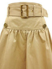 Logo Embroidered Belted Flared Skirt in Beige
