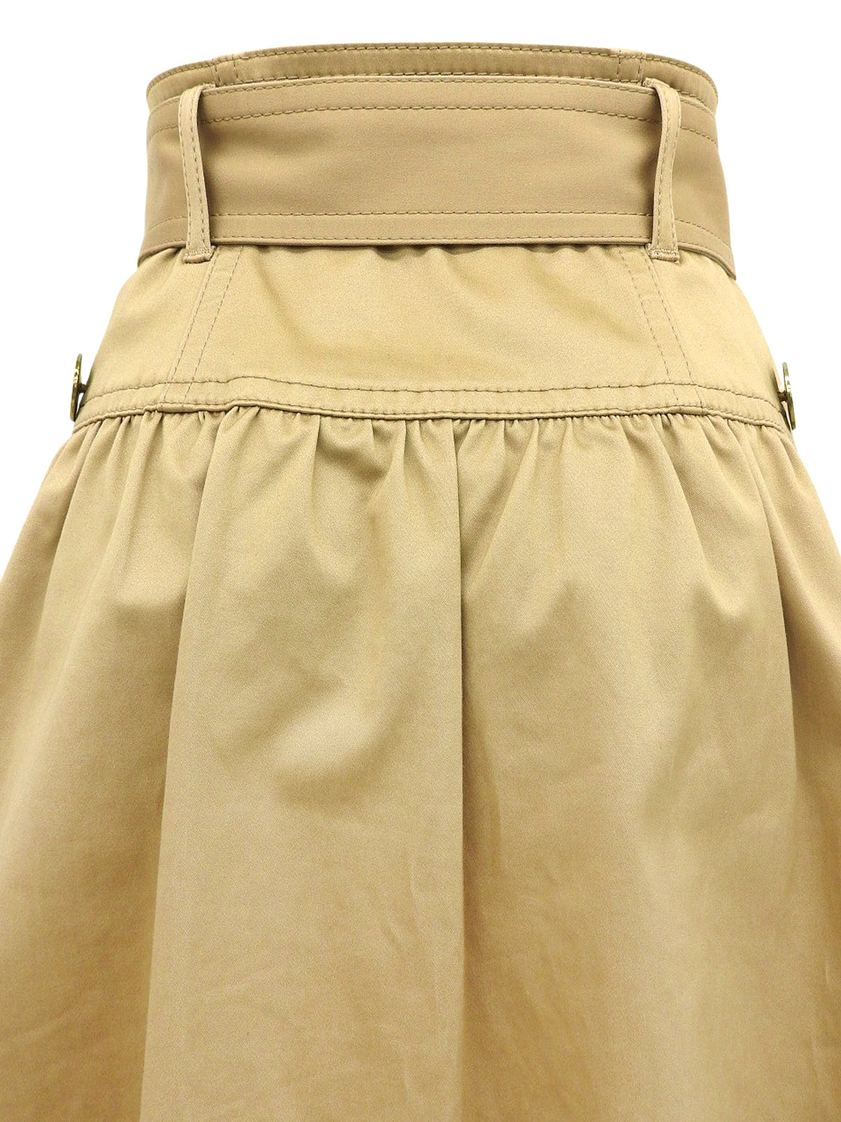 Logo Embroidered Belted Flared Skirt in Beige