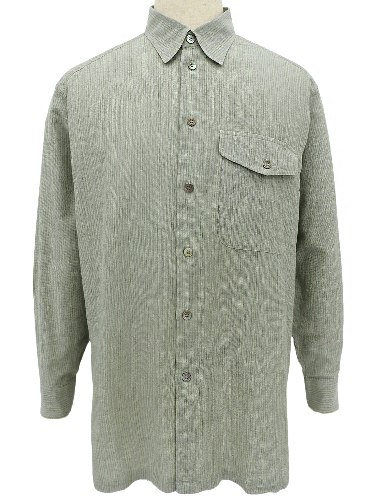 Green cotton striped long-sleeved shirt