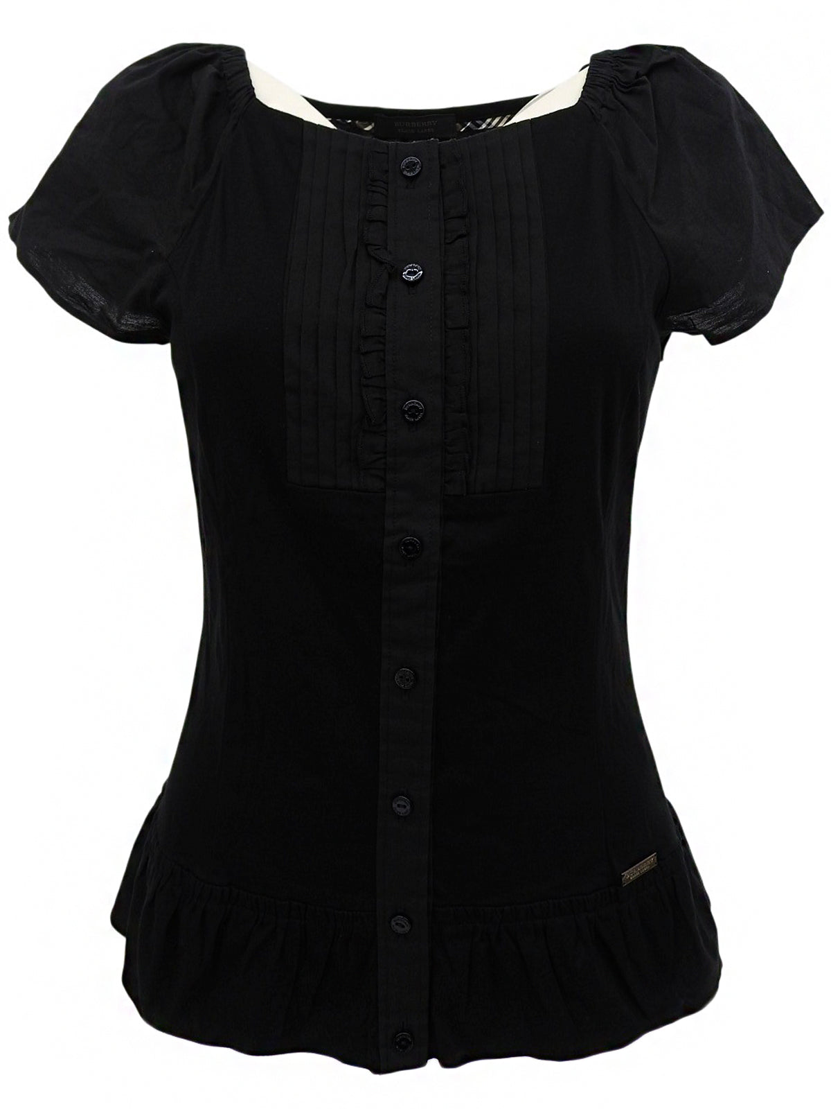 Logo Plate Frill Half Sleeve Top in Black