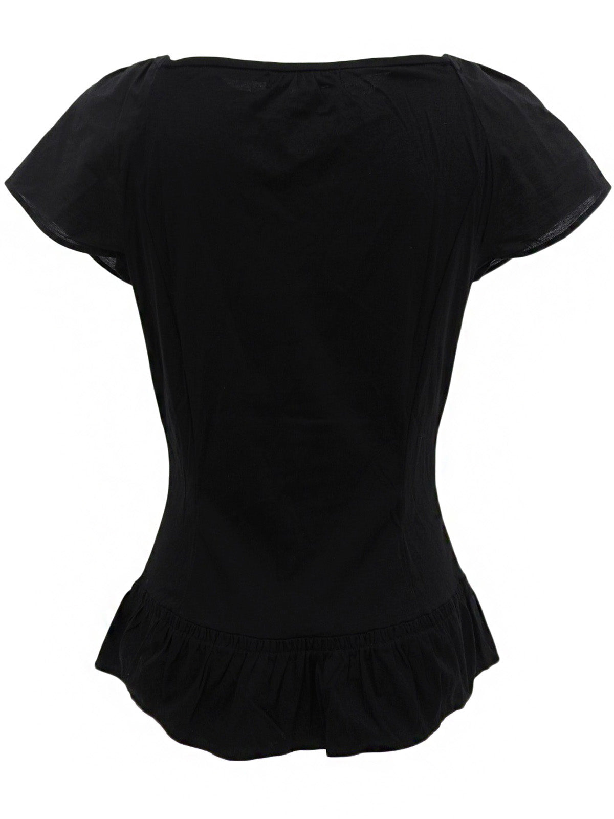 Logo Plate Frill Half Sleeve Top in Black