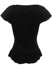 Logo Plate Frill Half Sleeve Top in Black