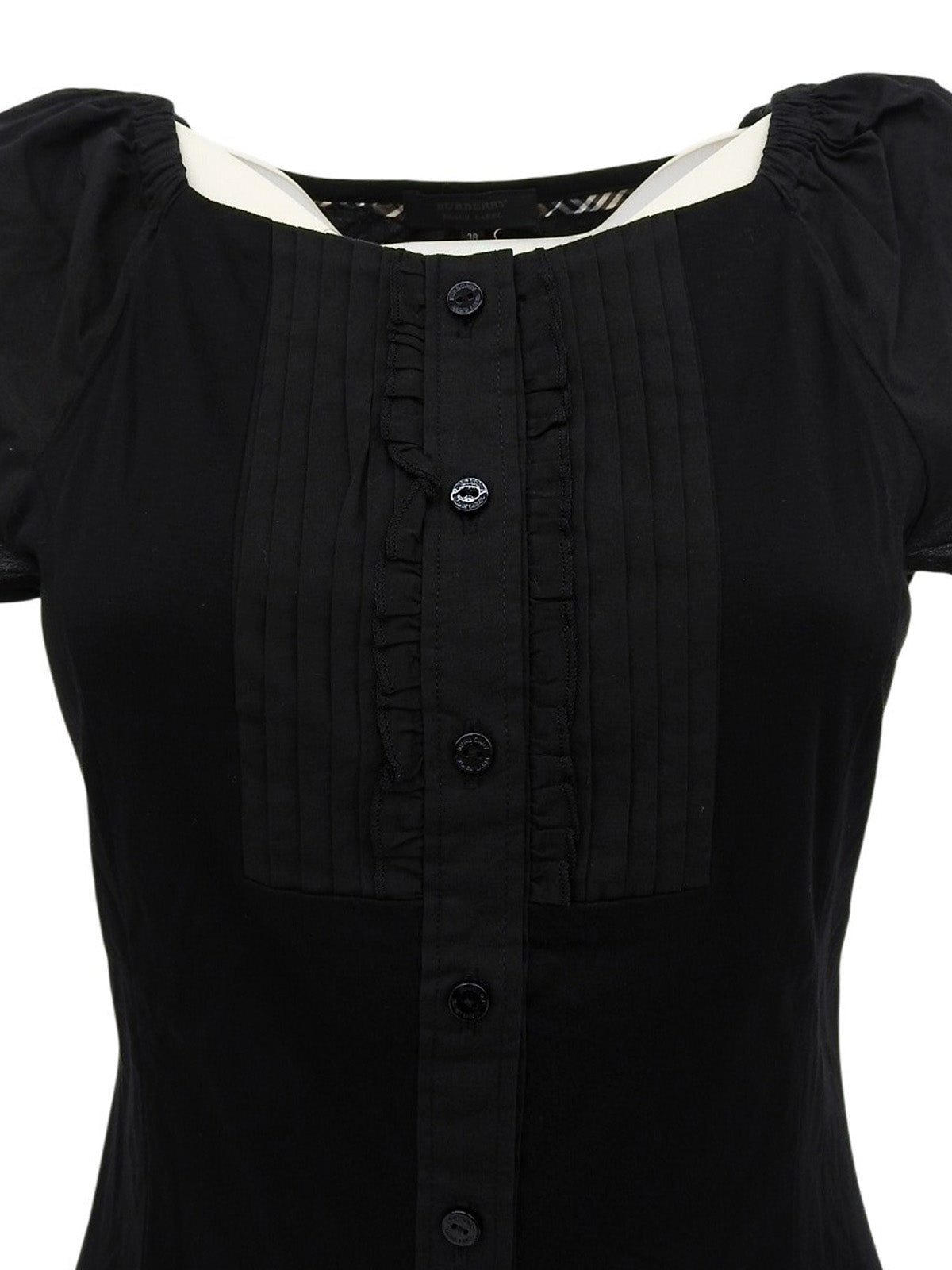 Logo Plate Frill Half Sleeve Top in Black