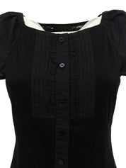 Logo Plate Frill Half Sleeve Top in Black
