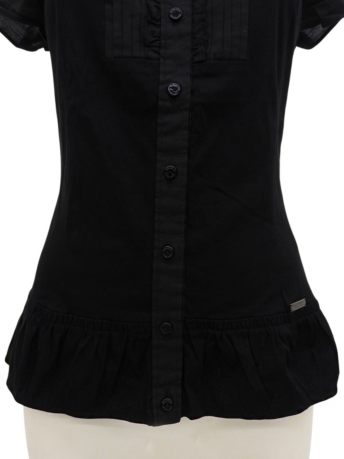 Logo Plate Frill Half Sleeve Top in Black