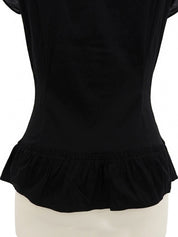 Logo Plate Frill Half Sleeve Top in Black