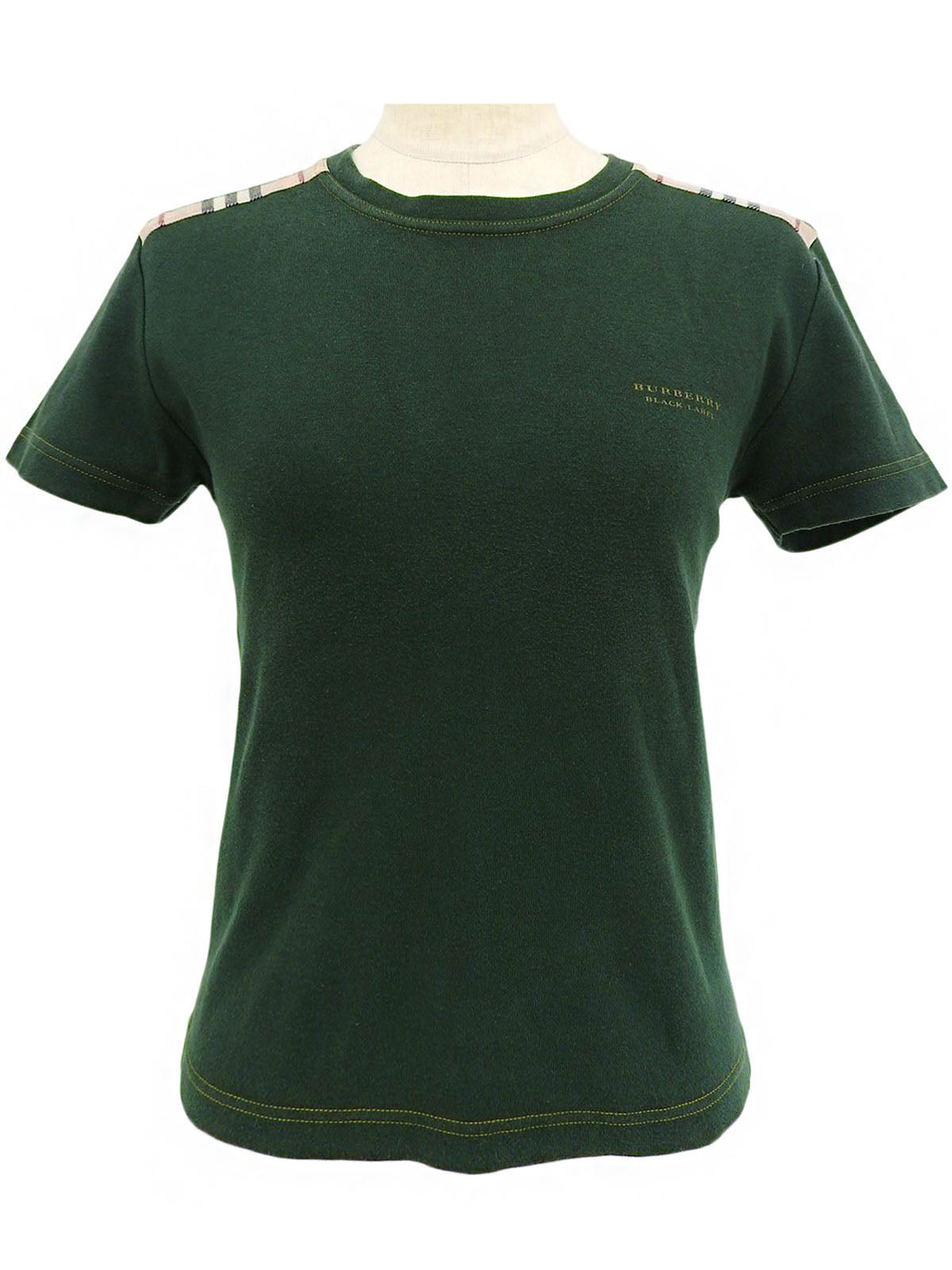 Nova Check Pattern Logo Half Sleeve Top in Green/Beige