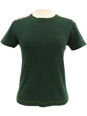 Nova Check Pattern Logo Half Sleeve Top in Green/Beige