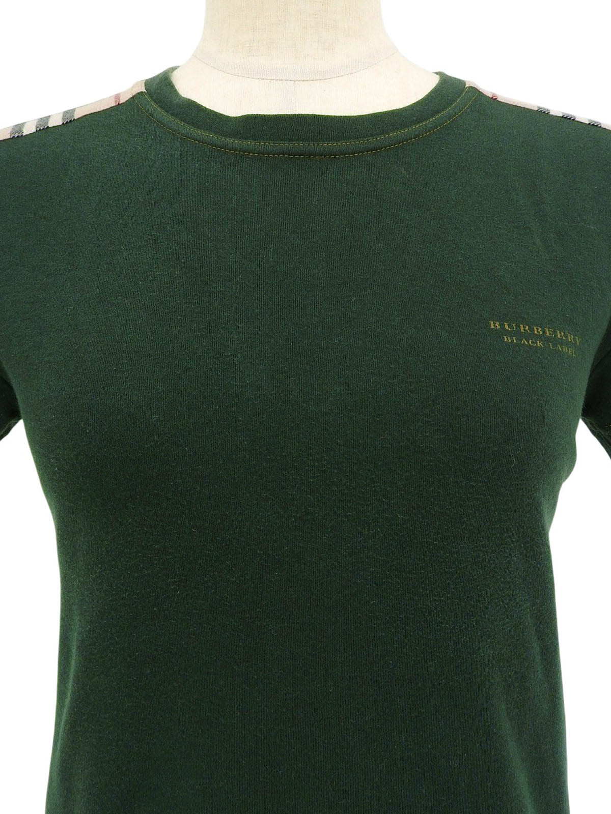 Nova Check Pattern Logo Half Sleeve Top in Green/Beige