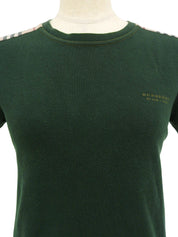 Nova Check Pattern Logo Half Sleeve Top in Green/Beige