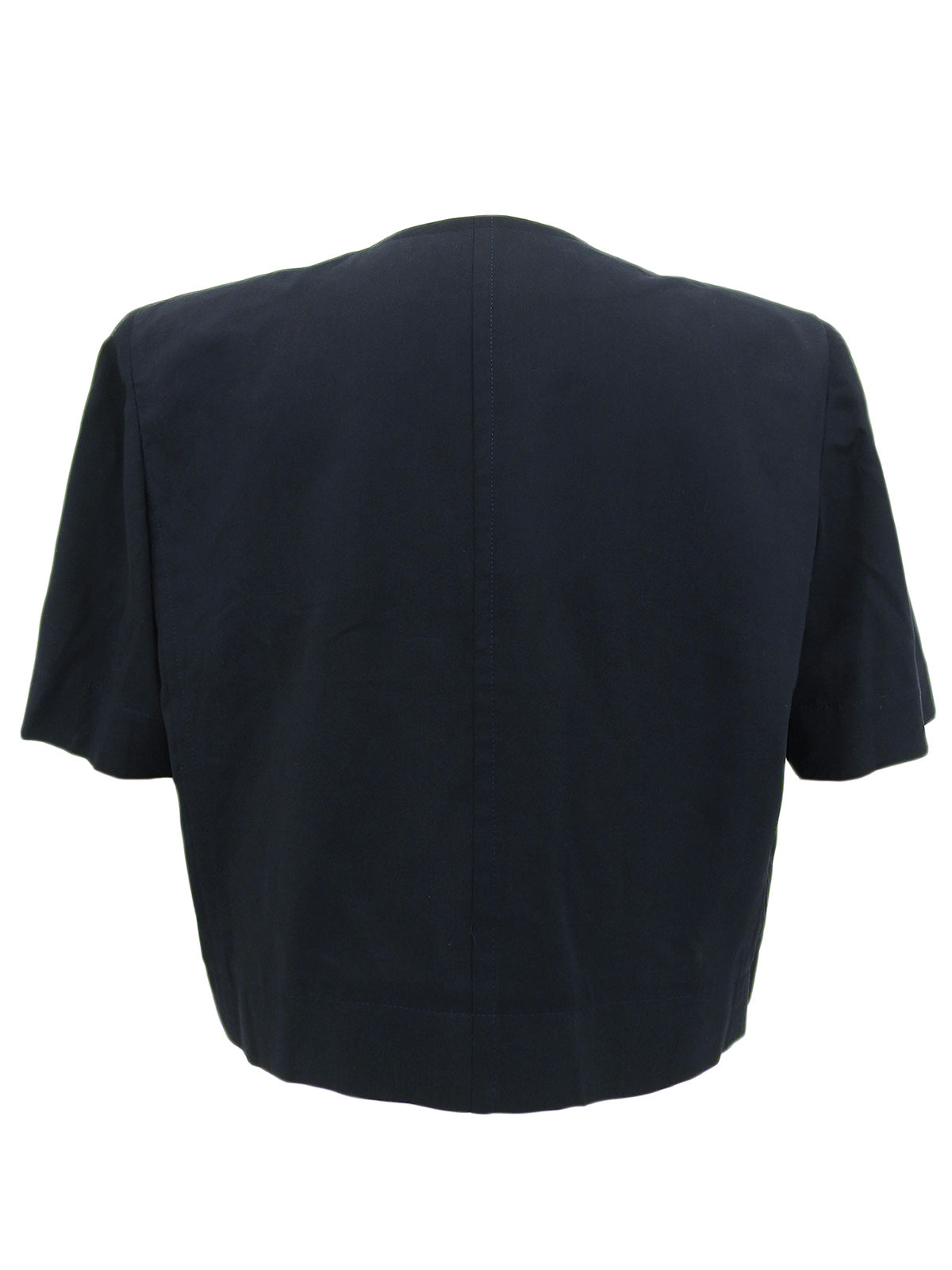 海军蓝贝壳纽扣短袖无领外套