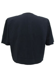 シェルボタン半袖ノーカラージャケット ネイビー